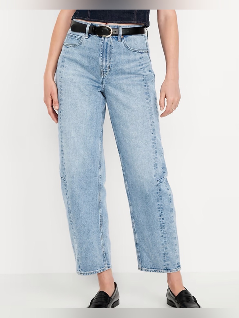 Everyday Normcore Old Navy Light Blue High Rise Barrel Leg Jeans Basic Capsule - Picture 2 of 6